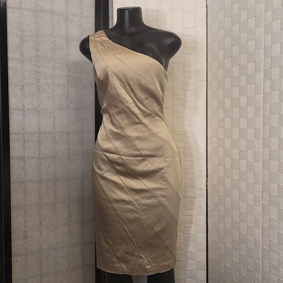 BRAND NEW CALVIN KLEIN STRETCH SILK SATIN ONE SHOULDER SHEATH DRESS - Picture 9 of 12